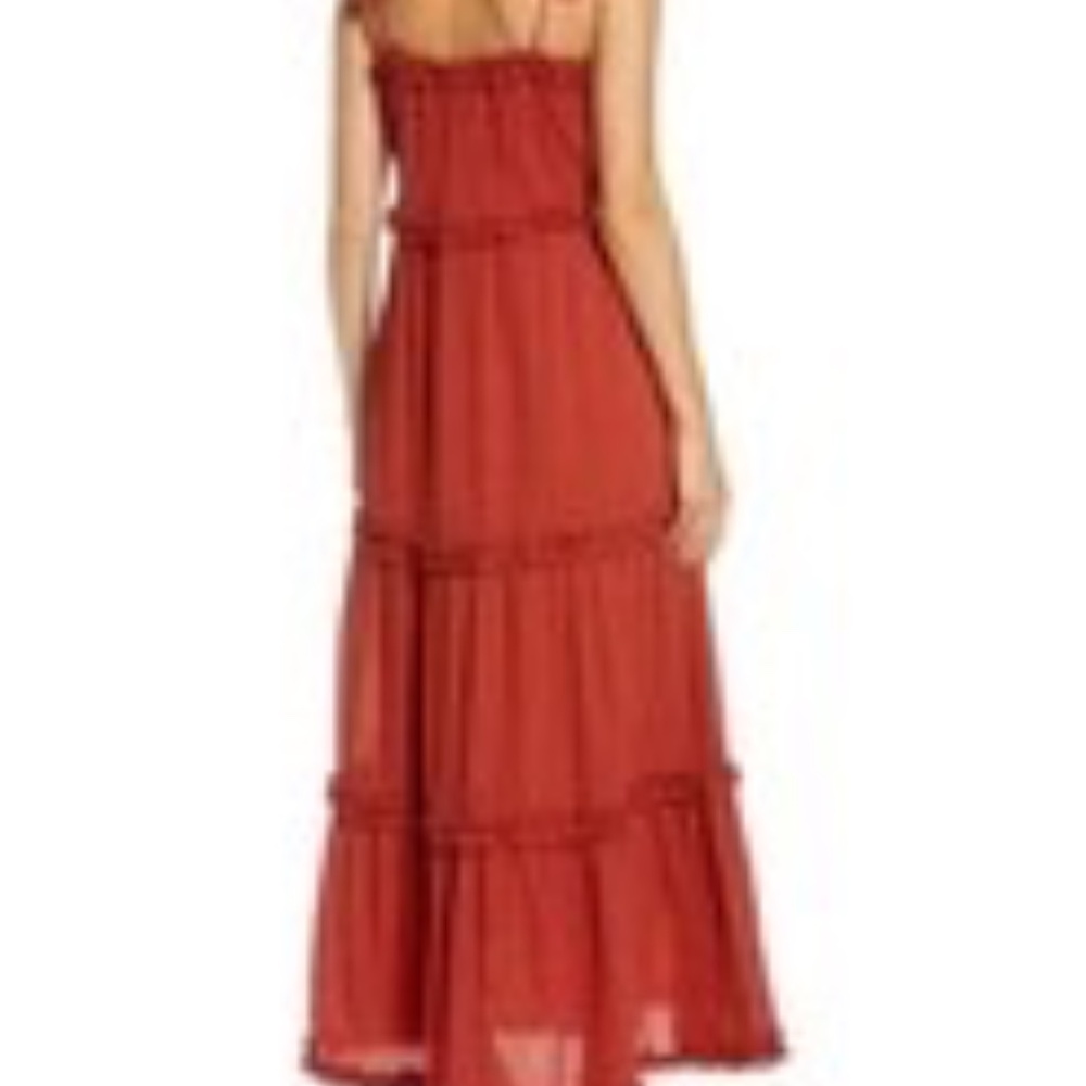 Tory Burch Ruffle Tie Shoulder Maxi Dress Size Small Color Ashberry - Picture 3 of 3